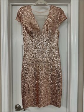 Bisou Bisou Rose Gold Sequin V-Neck Dress